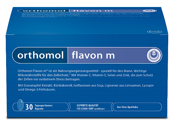 Во Flavon M основной упор сделан на защиту предстательной железы от действия свободных радикалов и поддержку нормального протекания обменных процессов в её клетках.