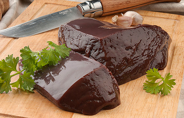 Печень говядины - вкусный и полезный продукт с высокми содержанием пиридоксина.